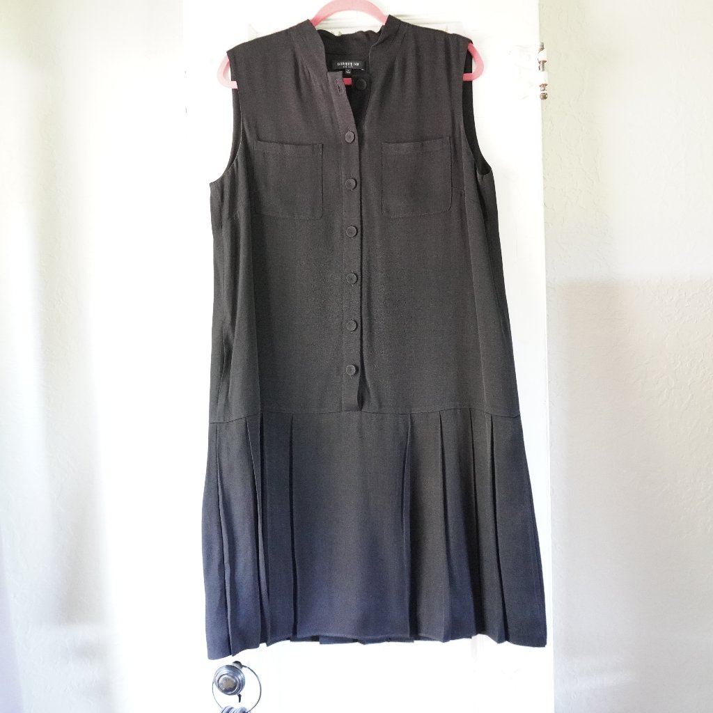 Lafayette 148 New York Black Sleeveless Button-Front Pleated Shift Dress